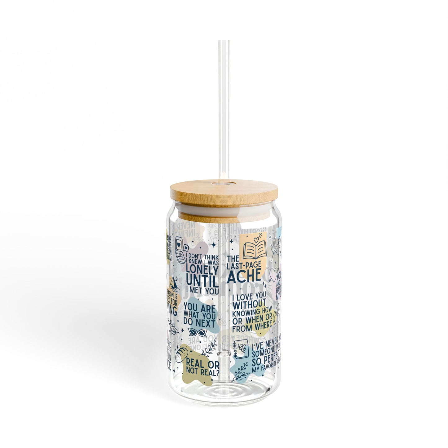 Bookish Romantic Sipper Glass (16oz) - Mug - With lid and straw - After Word