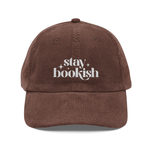 Stay Bookish Embroidered Corduroy Cap - Hats - Dark Brown - After Word