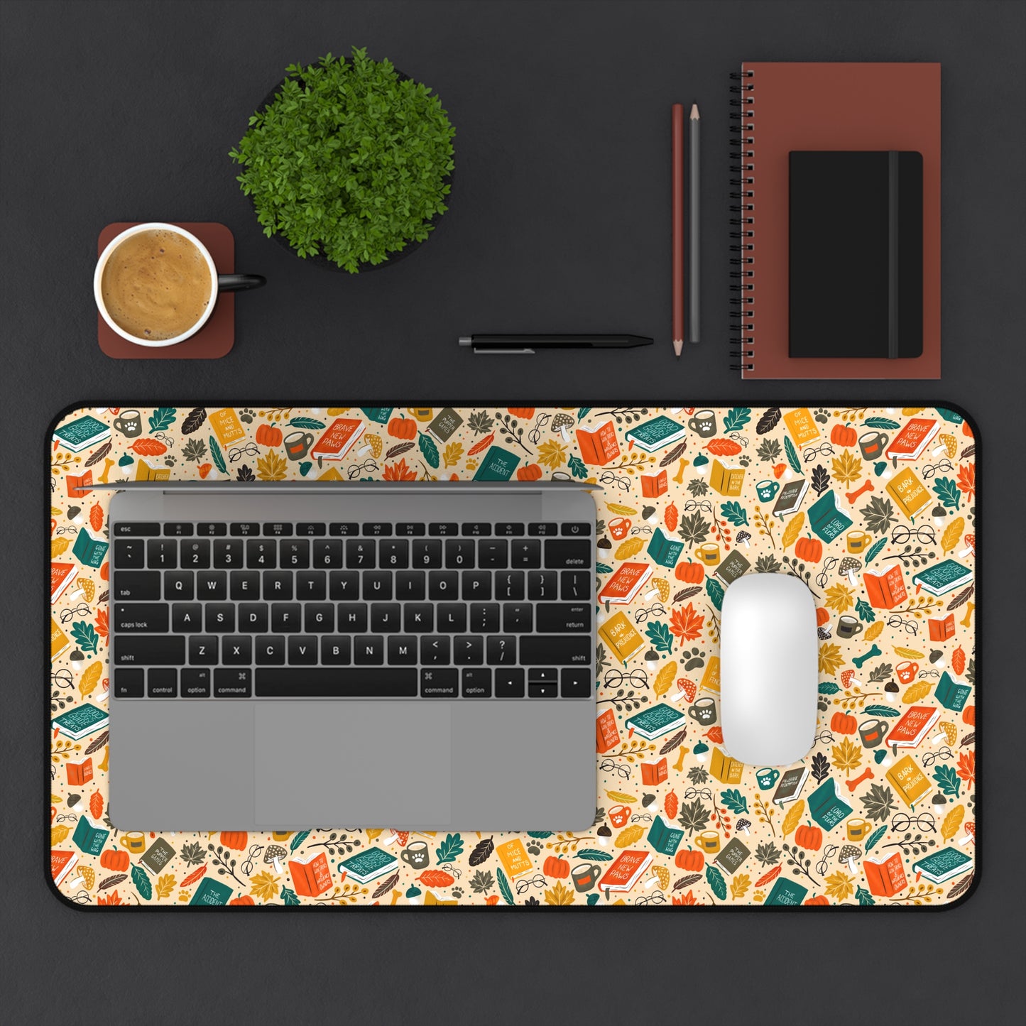 Barking Good Books - Cozy Season Desk Mat - Home Decor - 12" × 22" - After Word
