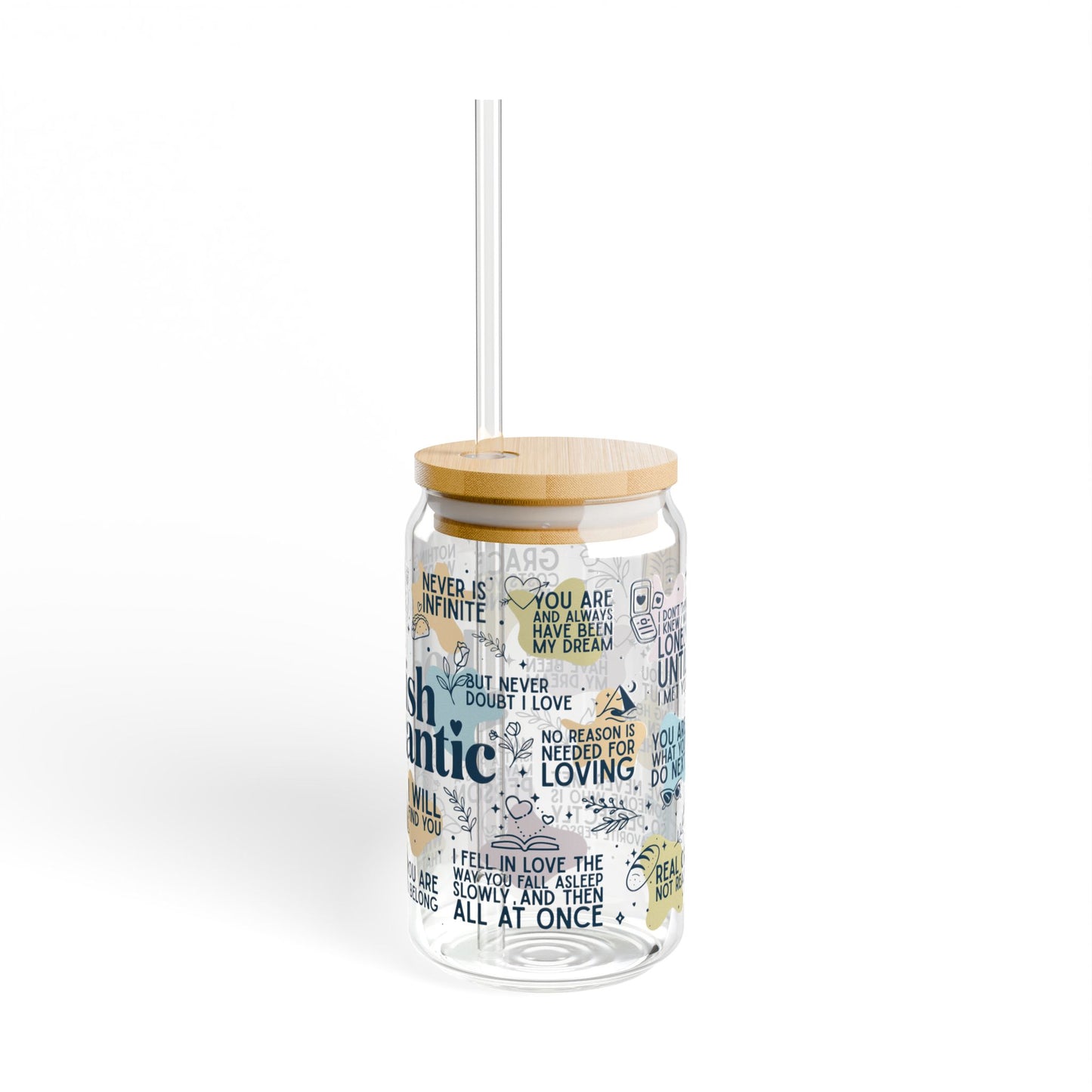 Bookish Romantic Sipper Glass (16oz) - Mug - With lid and straw - After Word