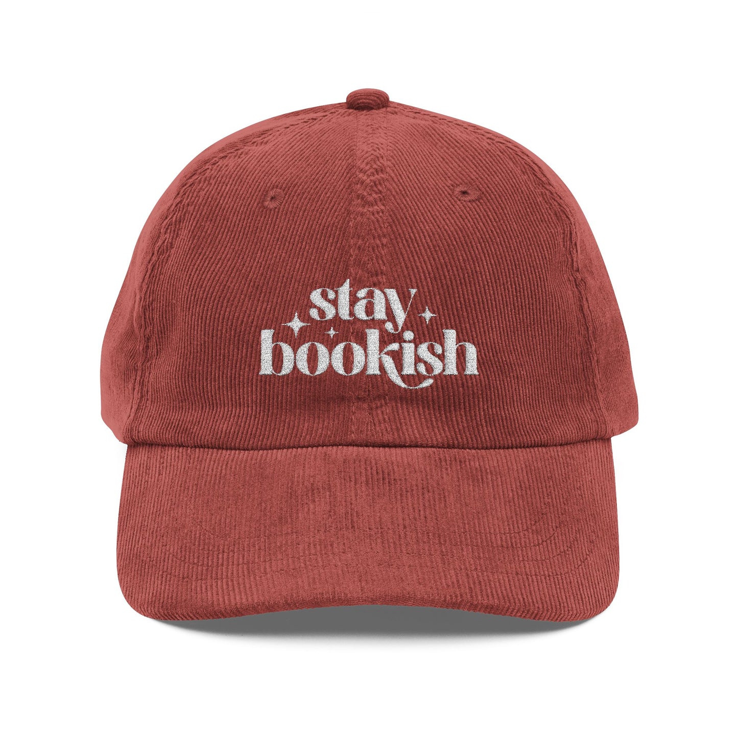 Stay Bookish Embroidered Corduroy Cap - Hats - Burgundy - After Word