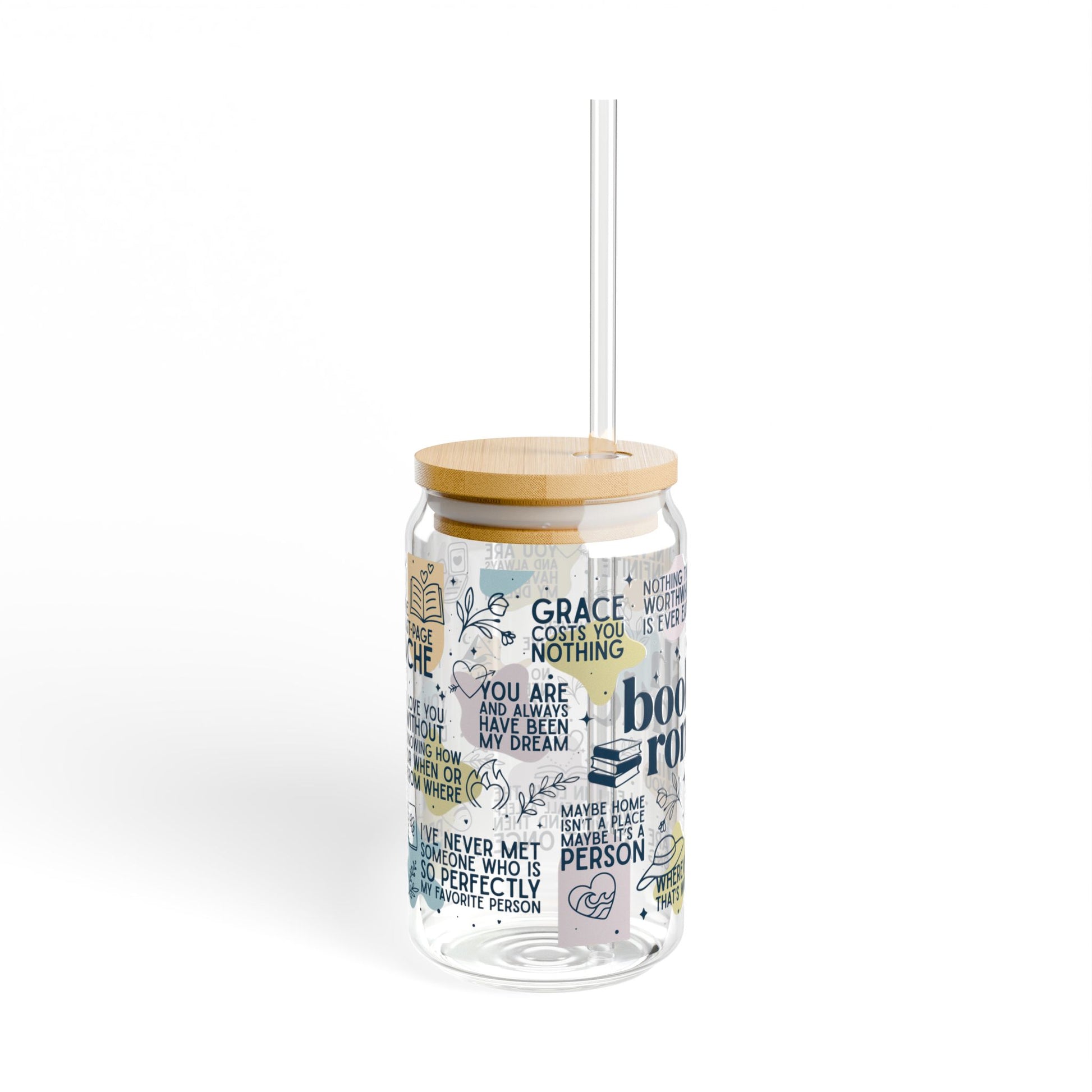 Bookish Romantic Sipper Glass (16oz) - Mug - With lid and straw - After Word