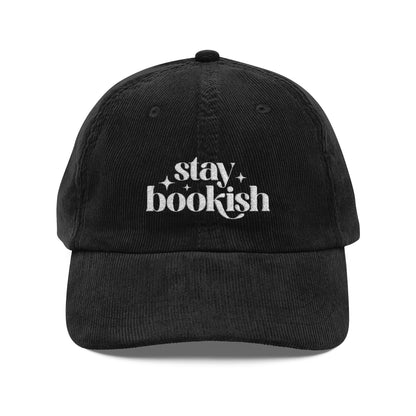 Stay Bookish Embroidered Corduroy Cap - Hats - Black - After Word