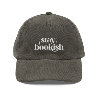 Stay Bookish Embroidered Corduroy Cap - Hats - Olive - After Word