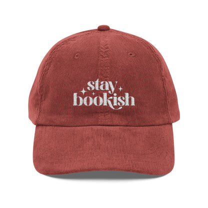 Stay Bookish Embroidered Corduroy Cap - Hats - Burgundy - After Word