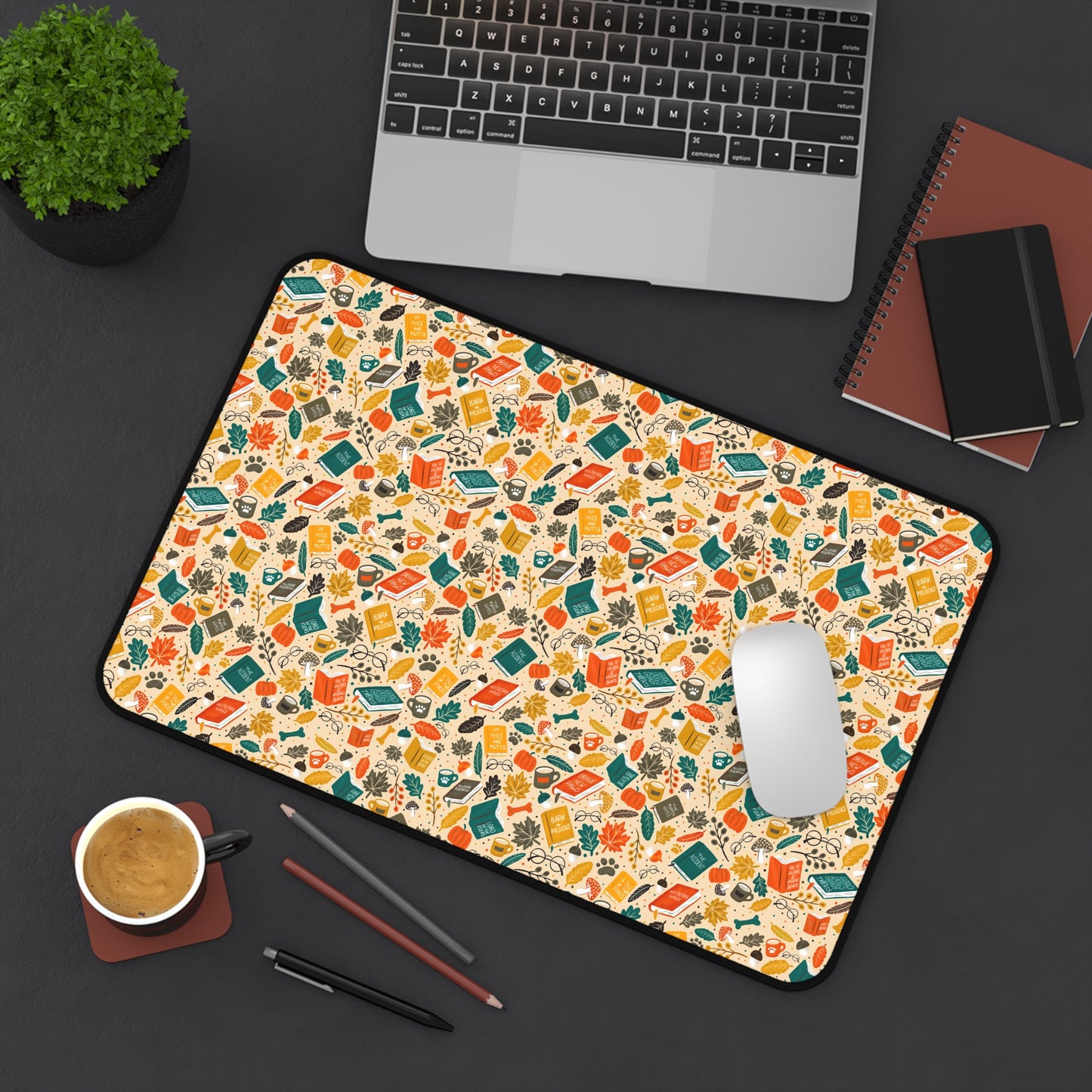 Barking Good Books - Cozy Season Desk Mat - Home Decor - 12" × 22" - After Word