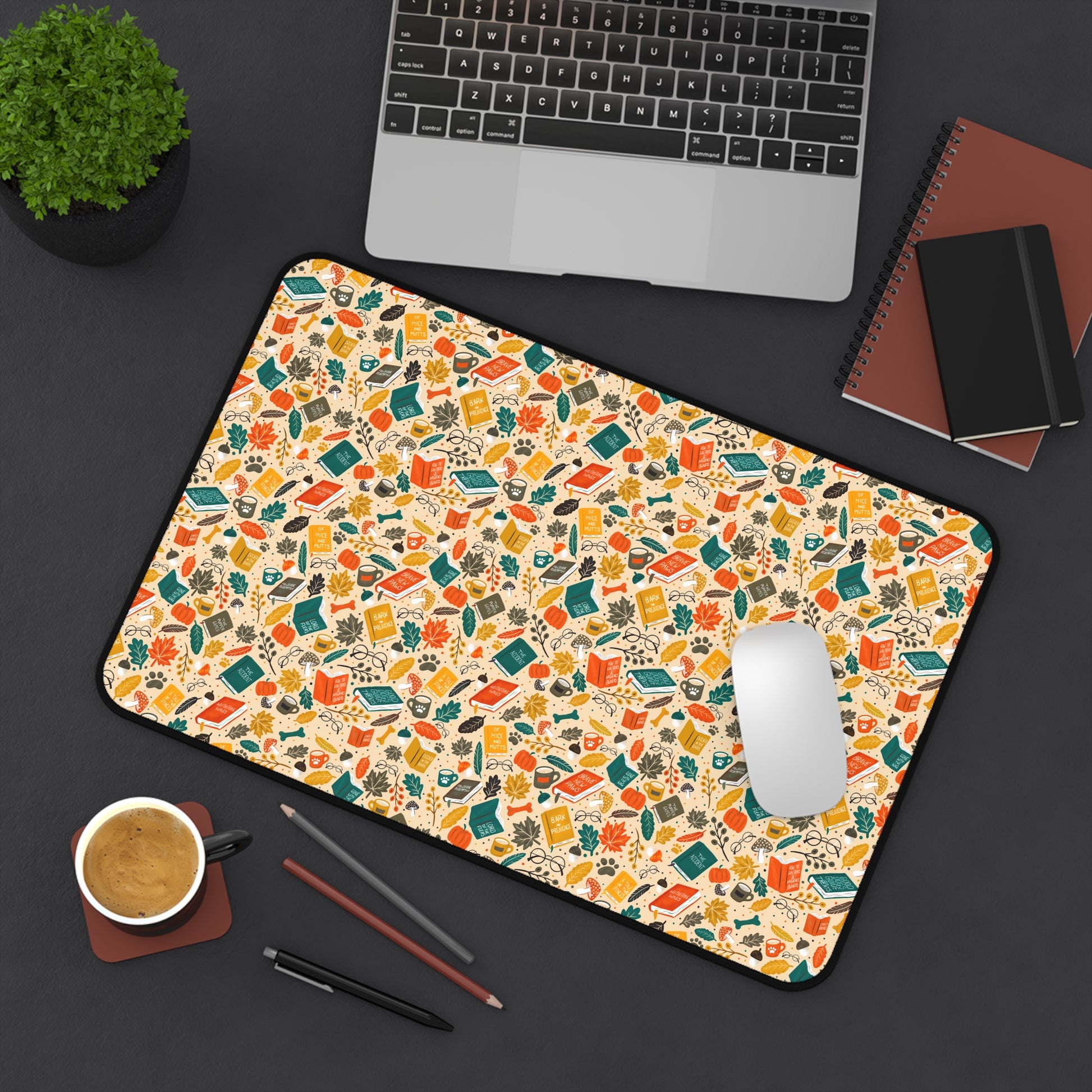 Barking Good Books - Cozy Season Desk Mat - Home Decor - 12" × 22" - After Word