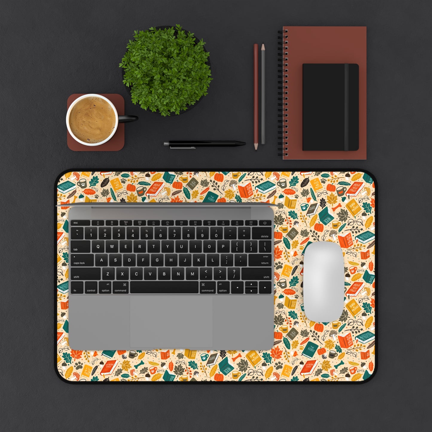Barking Good Books - Cozy Season Desk Mat - Home Decor - 12" × 22" - After Word