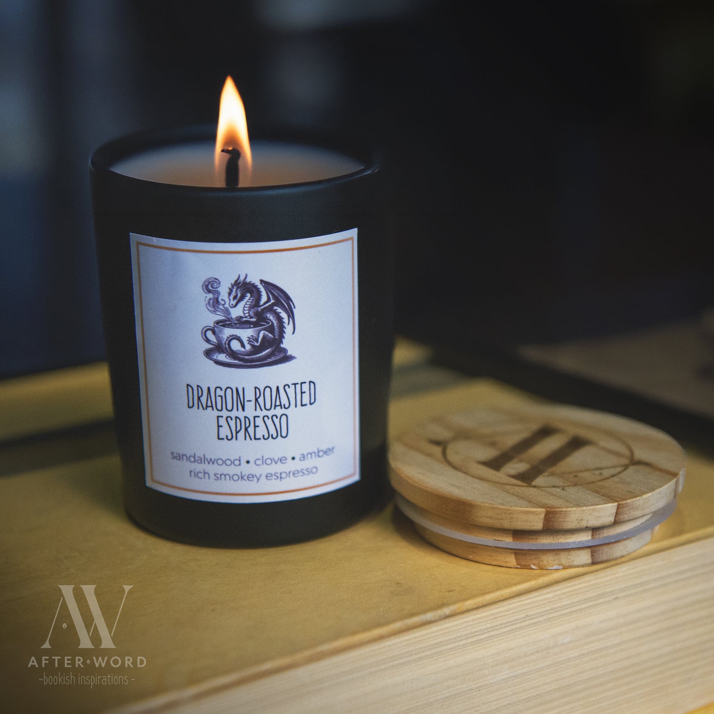 Dragon-Roasted Espresso Candle Lit - Candle After Word