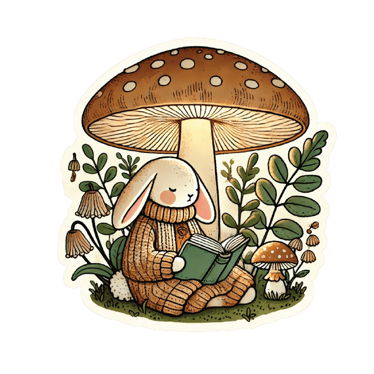 Book Lover Vinyl Stickers – Whimsical, Literary - Inspired Designs for Journals, Laptops & More - Sticker - Reading Under the Mushroom - After Word